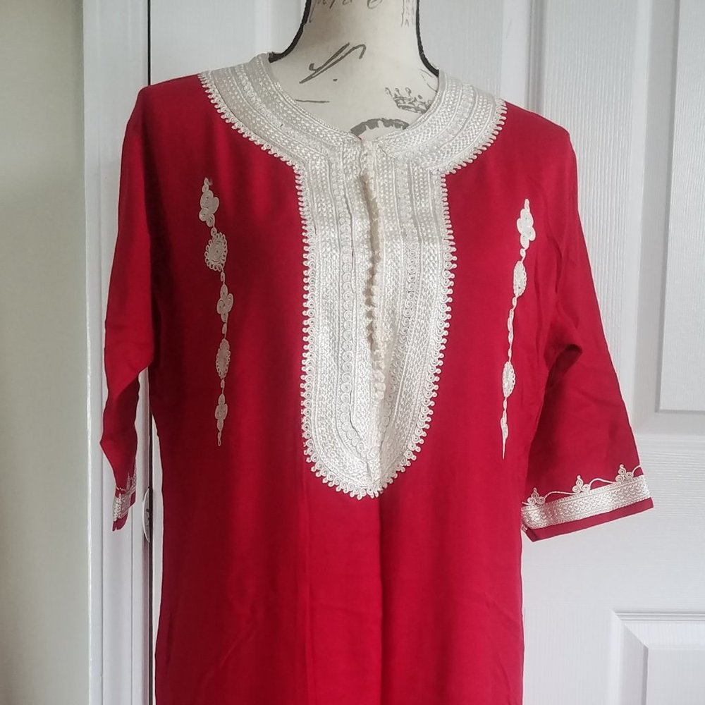 Embroidered Red Caftan / Maxi Dress